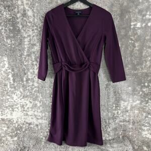 Lands End Size 2-4 Faux Wrap Mini V Neck Dress Purple 3/4 Sleeve Pullover